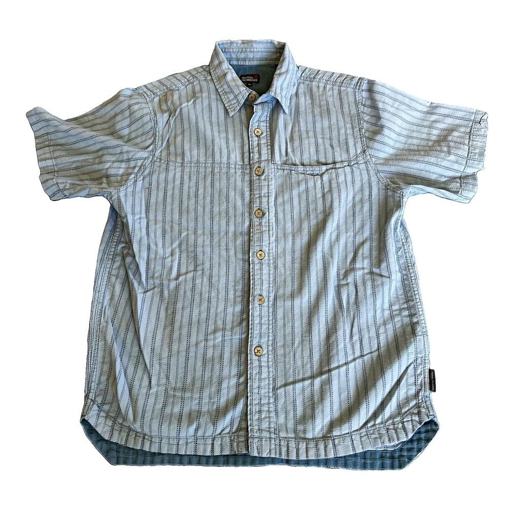Royal Robbins Shirt Mens M Blue Striped Short Sleeve Button Up Pockets outdoors
